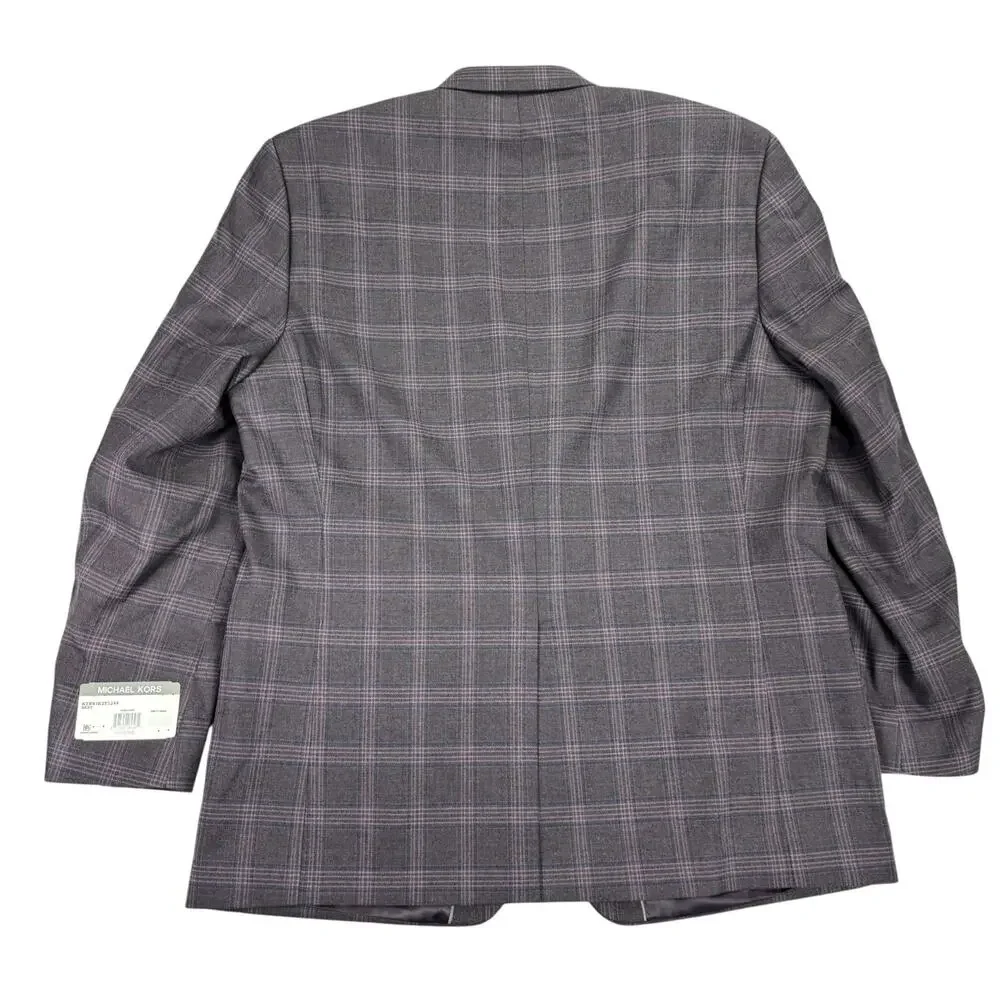 Michael Kors Mens Kent Classic Fit Stretch Plaid Sport Coat Burgundy 46L